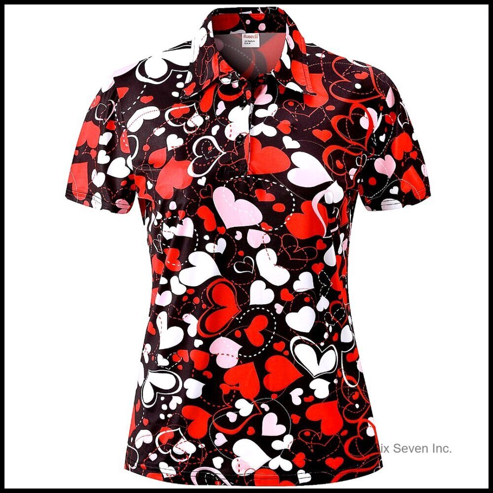 Quick Dry Polo Shirt Novelty Heart Pattern Golf Sporty Regular Fit
